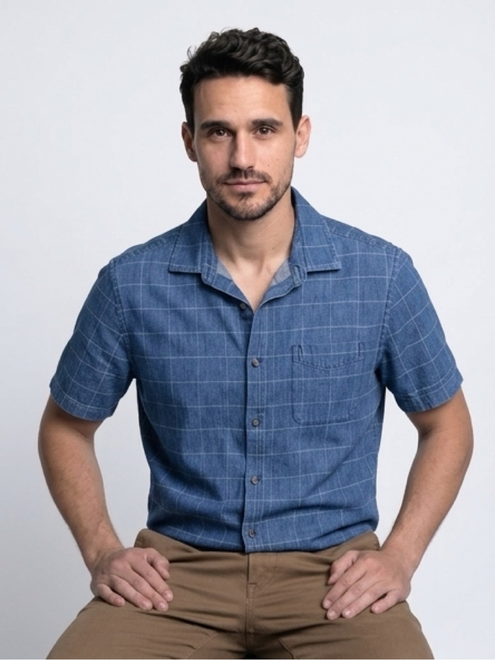OLD NAVY Men's Blue Short-Sleeve Button-Up Shirt